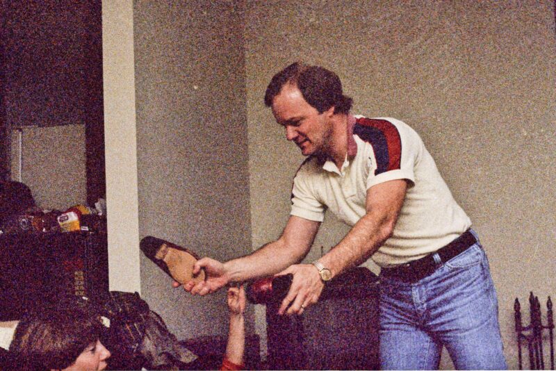 Forrest weilding a shoe